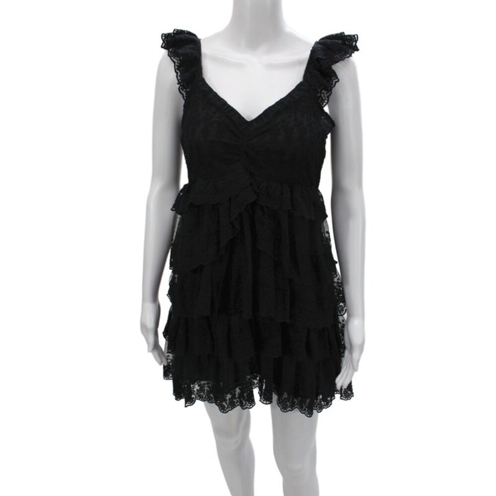 Love Shack Fancy Women Mini Dress Black V-Neck Sleeveless Zip Nylon Size 4